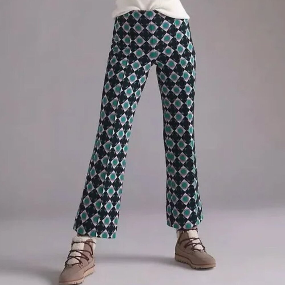 Anthropologie Maeve Margo Kick Flare Pant XS High Rise Stretch Pull on Geometric